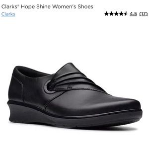 Clarks® Hope Shine Women's Black Full Grain Leather Slip On Ruche Shoes 9M-NWOB